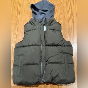 Old Navy Kids Hooded Puffer Vest - Dark Green and Gray